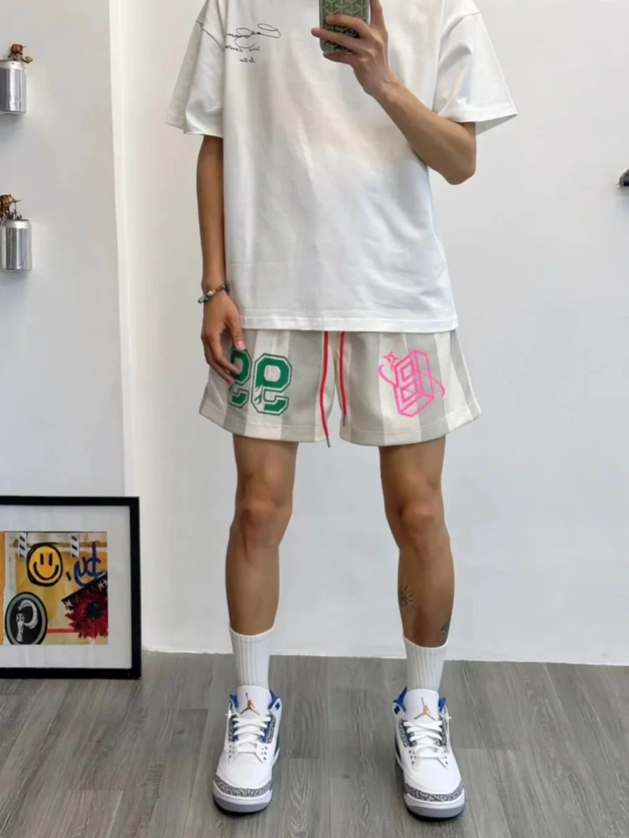 

Мужские летние свободные повседневные модные спортивные брюки-кварталки в американском уличном стиле с цветными полосками и двойным слоем