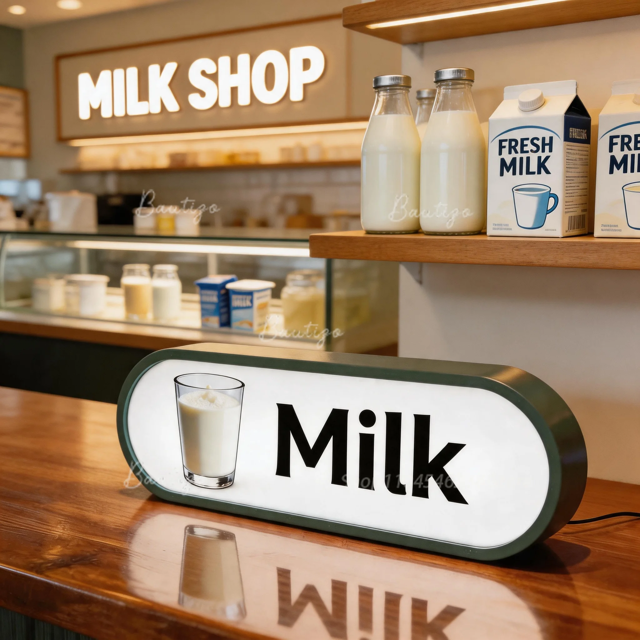 Custom Oval Curved LED Light Box Milk, Desktop Illuminated Sign for Fresh Dairy Store Counter Advertising Decoration