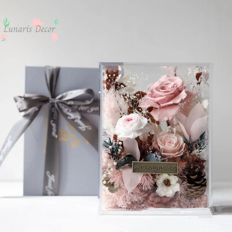 

Premium flower box eternal flower permanent rose real flower handmade ornament for girls to express their mother