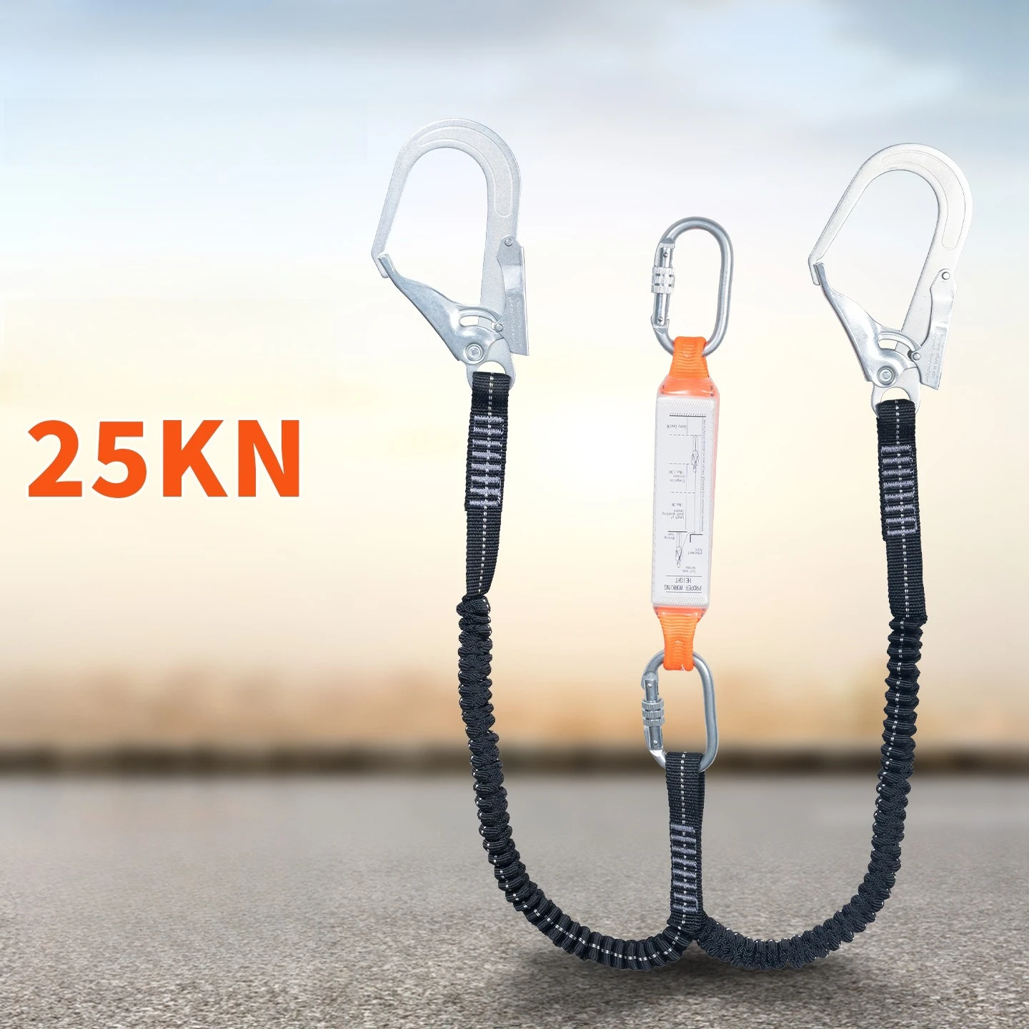 25KN Aerial Work Safety Harness Belt Rope with Hooks Electrician Protective Safety Belt Rope Buffer Bag Anti Fall Elastic Sling