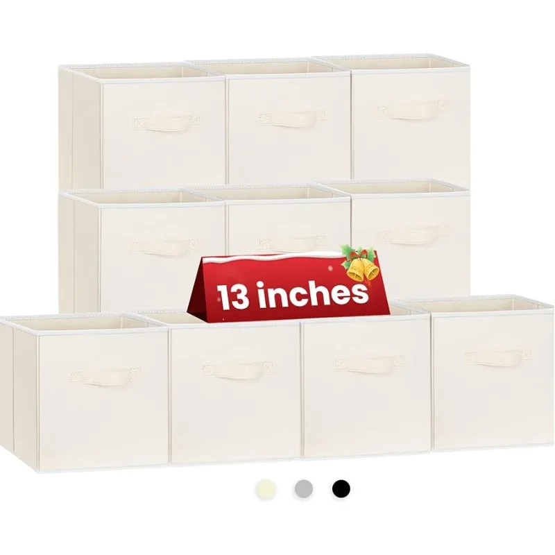 

Large Storage Cubes, 13 Inch Cube Storage Bins for Shelves Closet Nursery Bedroom - 10 Pack Collapsible Storage Baskets with Han