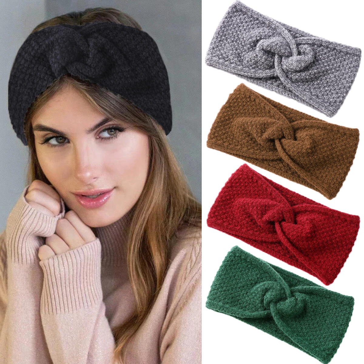 Autumn and winter cross -wool hair band Fabric Headband For Women Elastic Hairbands Tie Hair Band Keep warm Keep Warm Bandanas