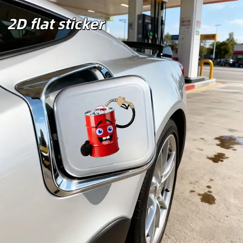 1Pc 2D Flat Cartoon Red Fuel Barrel Vinyl Sticker, Waterproof Decal for Car Fuel Cap Decor, Holiday Gift