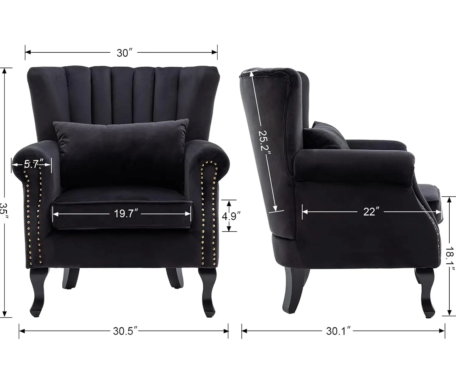 Velvet Wingback Accent Chair with Pillow Nail-Head Tufted Oversized Club Chair for Living Room Bedroom, Customized
