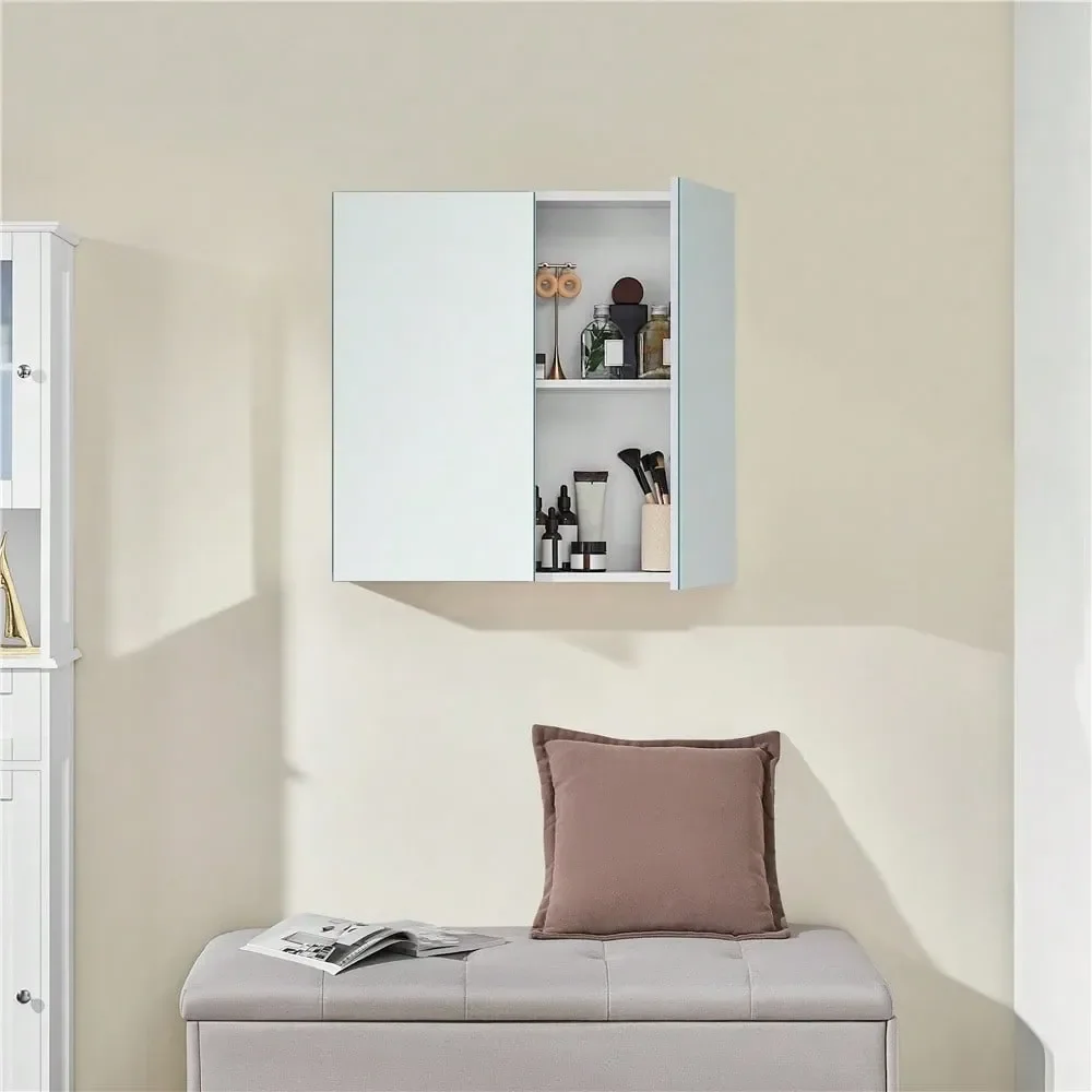 

1PC Frameless Mirror Cabinet, Medicine Cabinet With 2 Mirrored Doors, Adjustable Shelf, WallMounted Storage For Bathroom