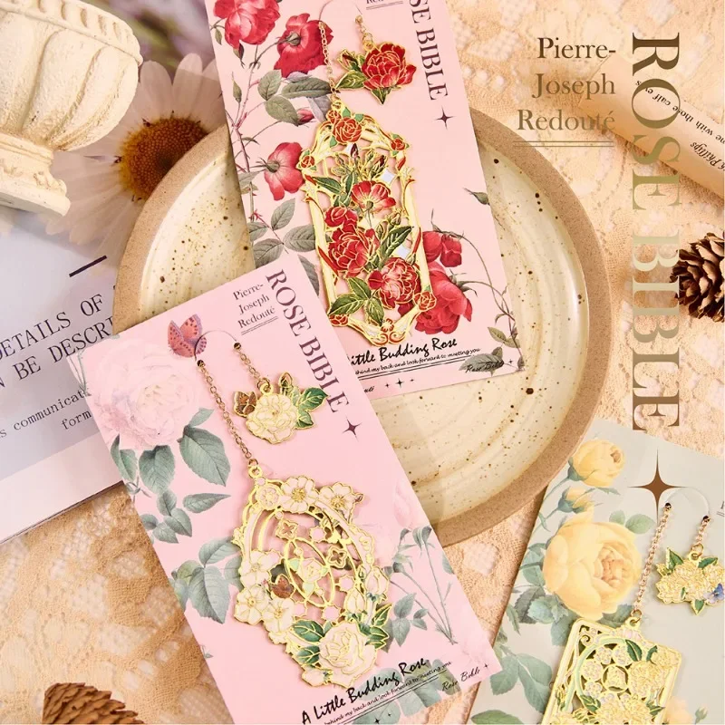 الرجعية المعادن الجمالية روز المرجعية قلادة النمط الصيني الأزهار اللوحة المرجعية طالب القراءة علامة كتاب الملحقات هدية