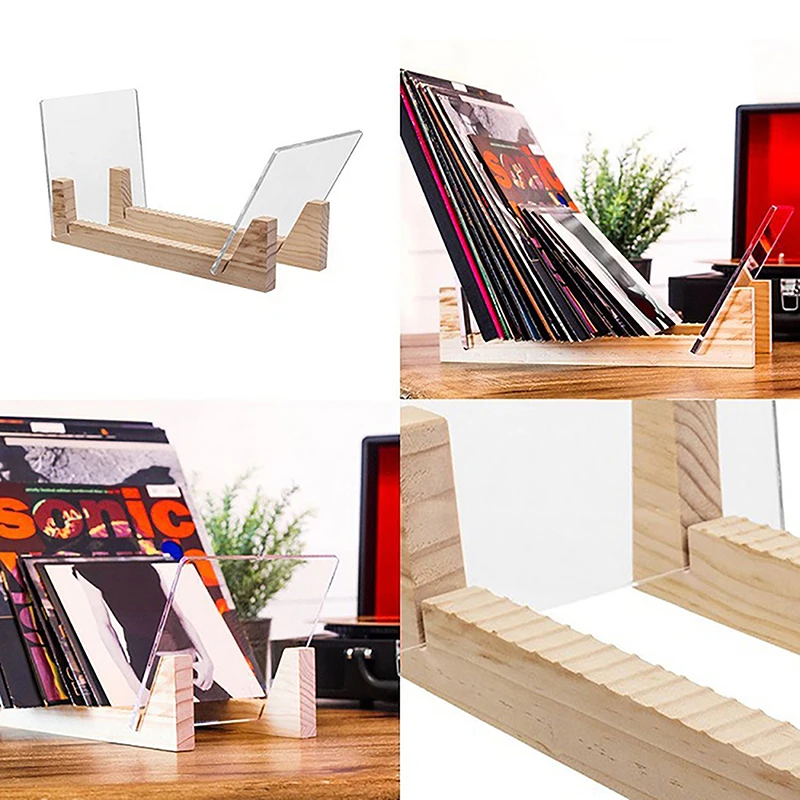 

Vinyl Record Storage Holder Large Capacity Display Stand With Clear Acrylic Ends Modern Solid Wooden LP Album Deskop Rack