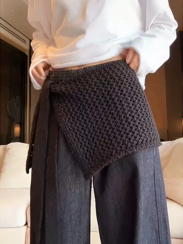 

Новая женская вязаная юбка с вырезами, высокая талия, А-силуэт, для повседневной носки, зимняя коллекция