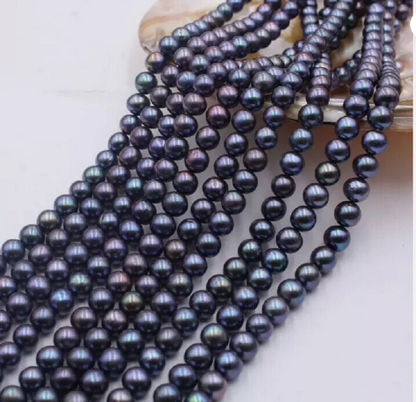 

Perfect AAAA+7-8mm natural black Tahiti round pearl necklace 14K