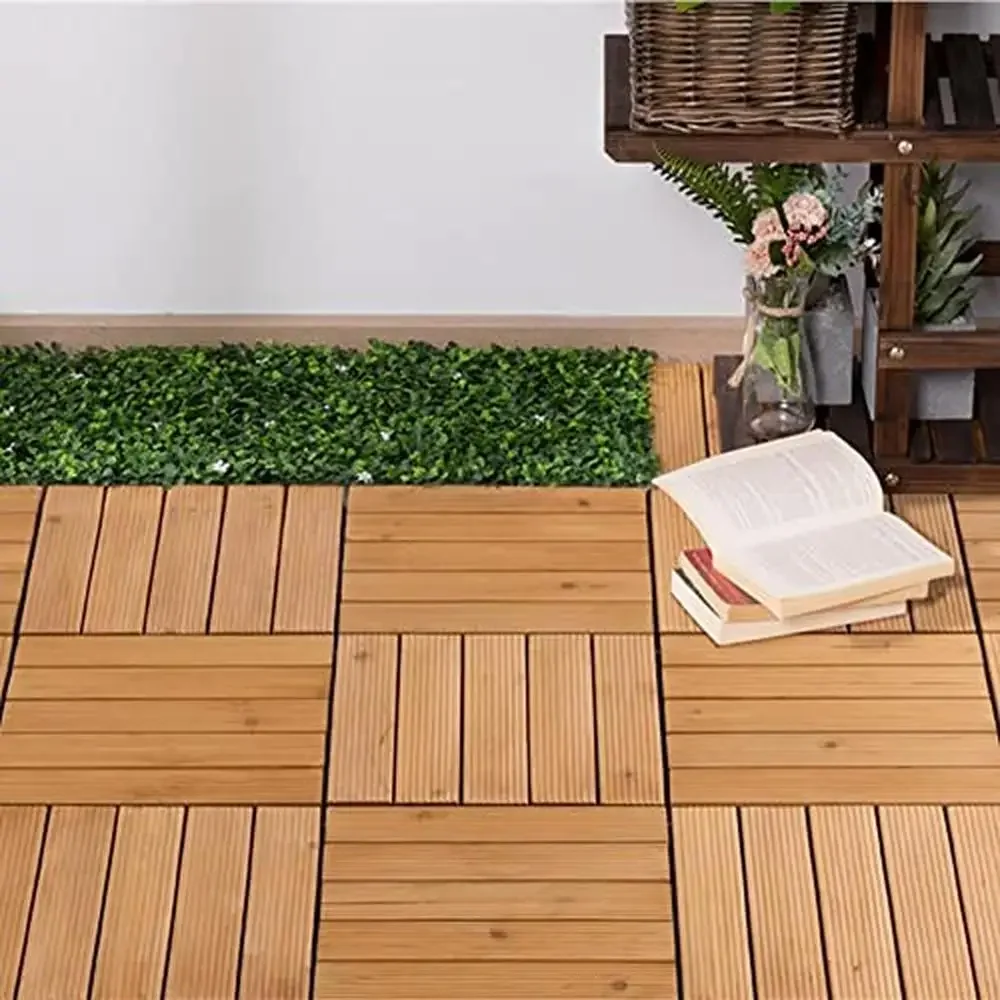 Interlocking Turf Tile Flooring Set with Fir Wood Tiles Garden Deck 27PCS