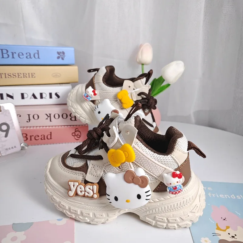

Весенние кроссовки Hello Kitty 2026 для девочек, удобные повседневные туфли с мультяшным принтом, модные детские кеды