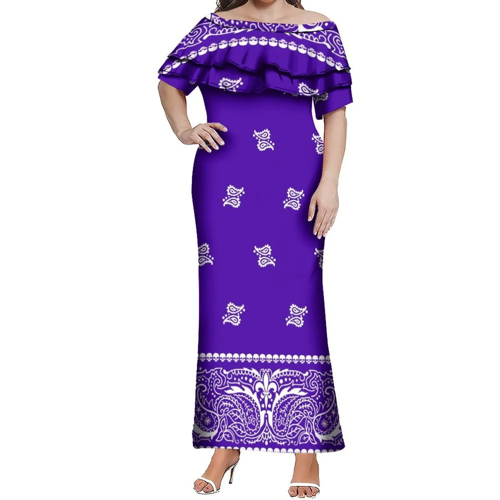 Vestido de emagrecimento de folha de lótus de camada dupla de um ombro Um vestido elegante feito sob medida com bandana retrô para mulheres