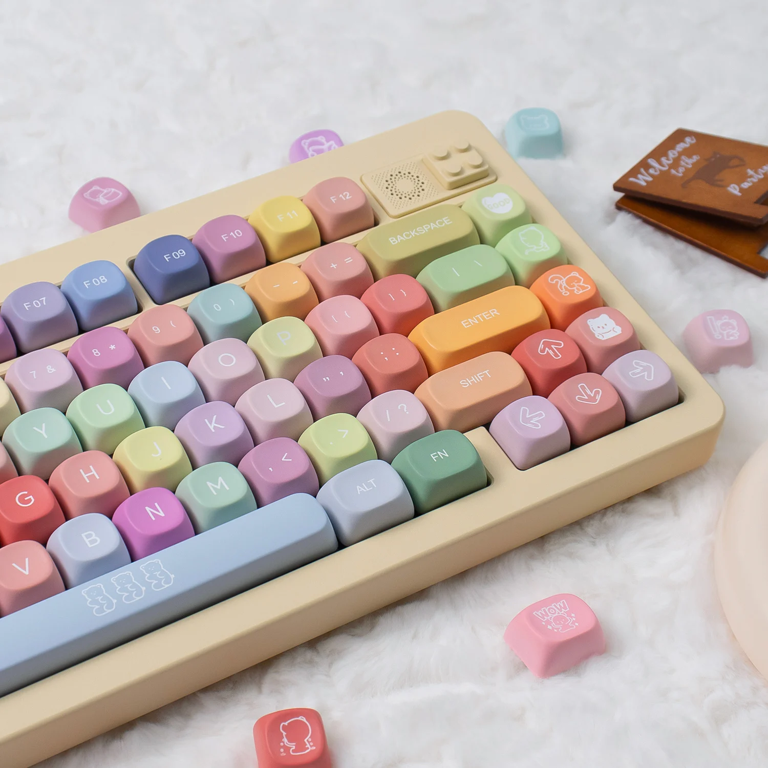 

Bear Candy Dye, сублимационные колпачки для клавиш из ПБТ, профиль MOA, колпачки для клавиш 132 клавиши для Cherry, механические переключатели MX, игровая клавиатура