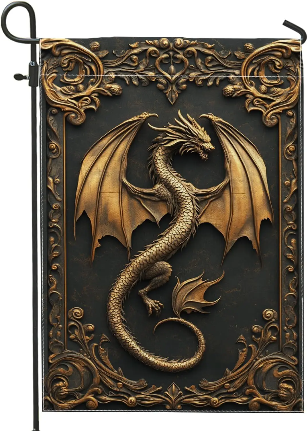 Fantasy Dragon Garden Flag, Bronze Dragon Design Outdoor Decor for Spring Summer, Double-Sided Yard Banner, Singular Art Law PPZ