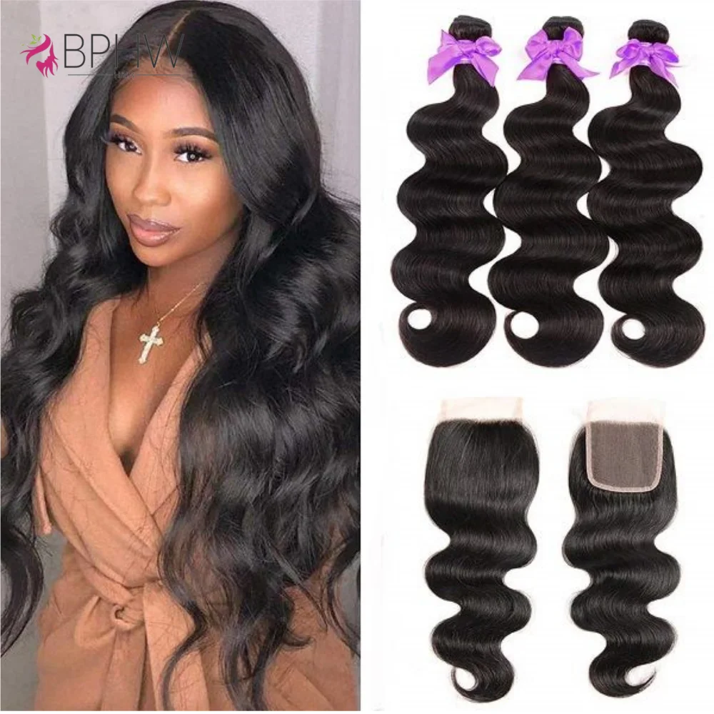 

Волосы с объемной волной, необработанные девственные человеческие волосы, 3 пучка с кружевной застежкой 4x4, пучки наращивания волос для женщин, 12A