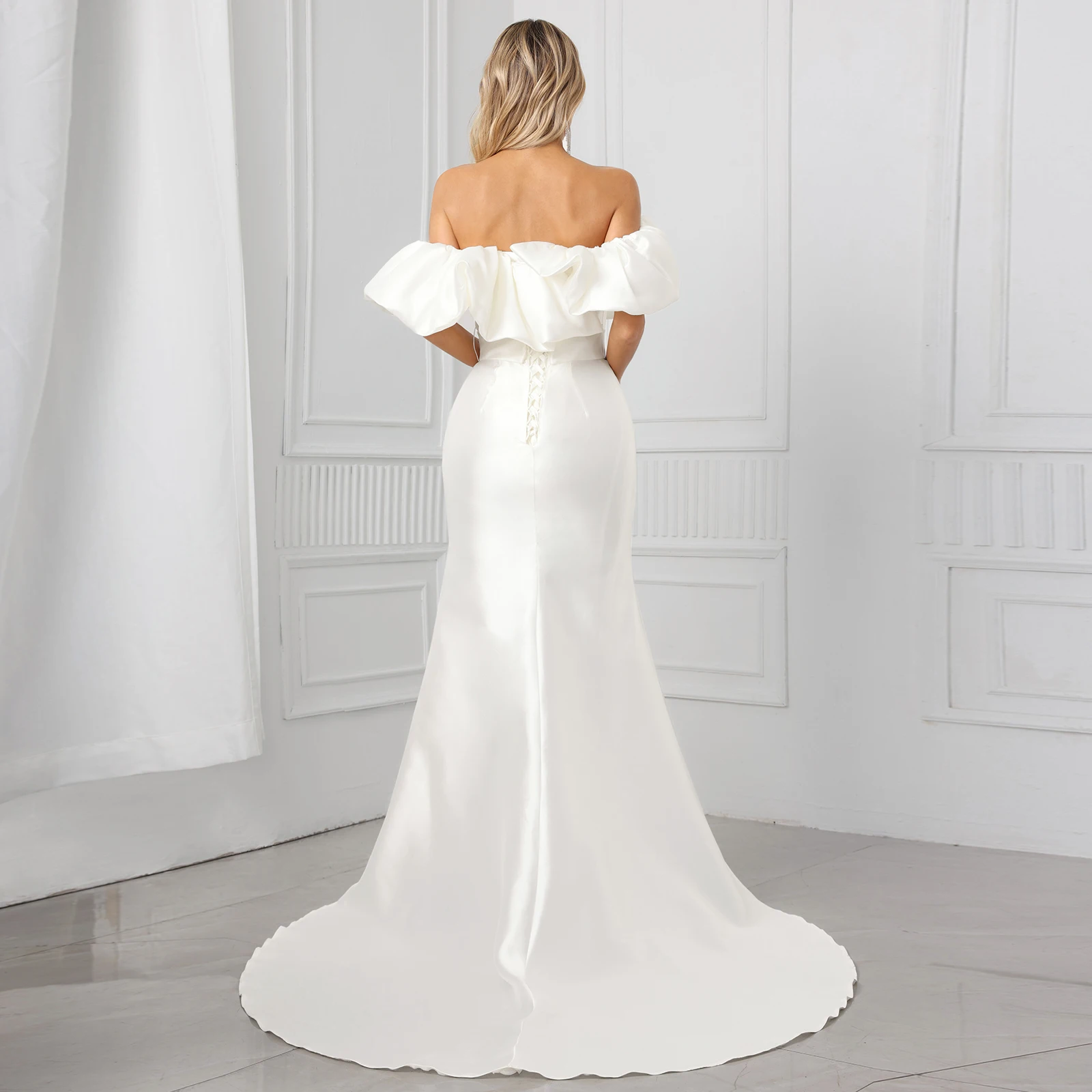 Vestido de novia de satén elegante sin tirantes Falda nupcial plisada de cintura alta con tren pequeño Vestido de novia de sirena