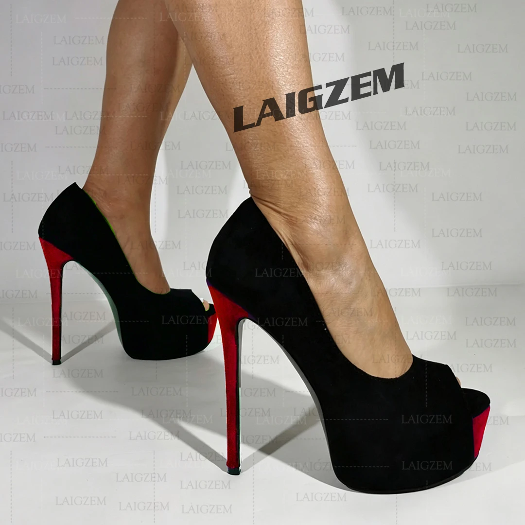 ZHIMA Women Platform Pumps Peep Toe Party Prom Basic Slip On Thin High Heels Handmade Summer Shoes Woman Large Size 39 41 45 52