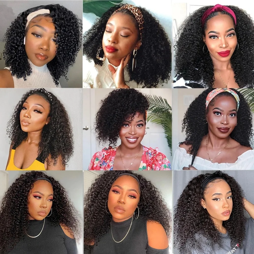 Deep Curly Headband Wigs Human Hair Pull Go Glueless Wig Full Machine Made Deep Wave Headband Wig For Women 200% Density - view 5