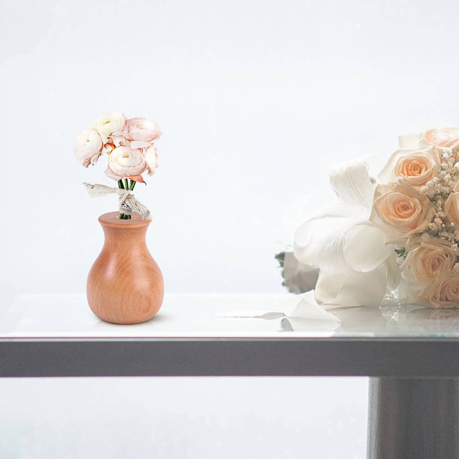 

1pc Wooden Flower Vase Decorative Vase For Home Wedding Party Desktop Adornment Hollow Craft Bottle Arrangement Container