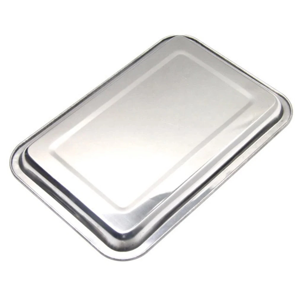 

Stainless Steel Grill Pan Flat Square Tray Food Plate Smooth Edges Baking Safe Dishwasher Easy Clean Oven Pan Serving Dish