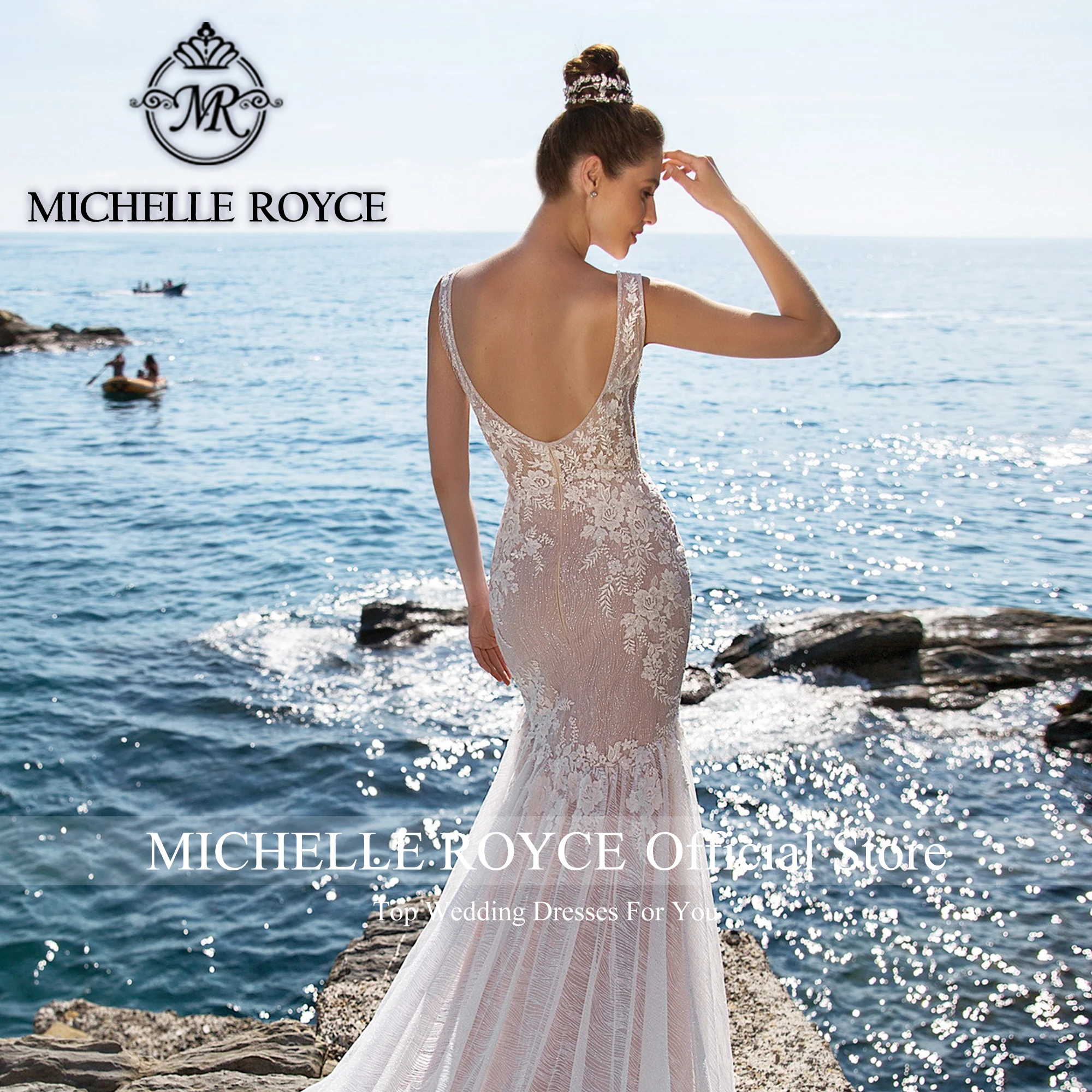 Michelle Royce ชุดเดรสเมอร์เมดเซ็กซี่ลึก V คอ Appliques ชุดแต่งงานเปลือยสําหรับเจ้าสาว 2022 Vestidos De Novia