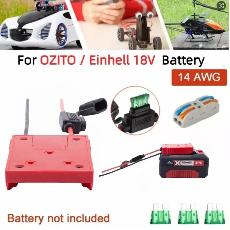 DIY Battery Power Wheels Adapter Connector for OZITO / Einhell 18V Lithium Battery with Switch 14 AWG for Power Wheels Upgrade