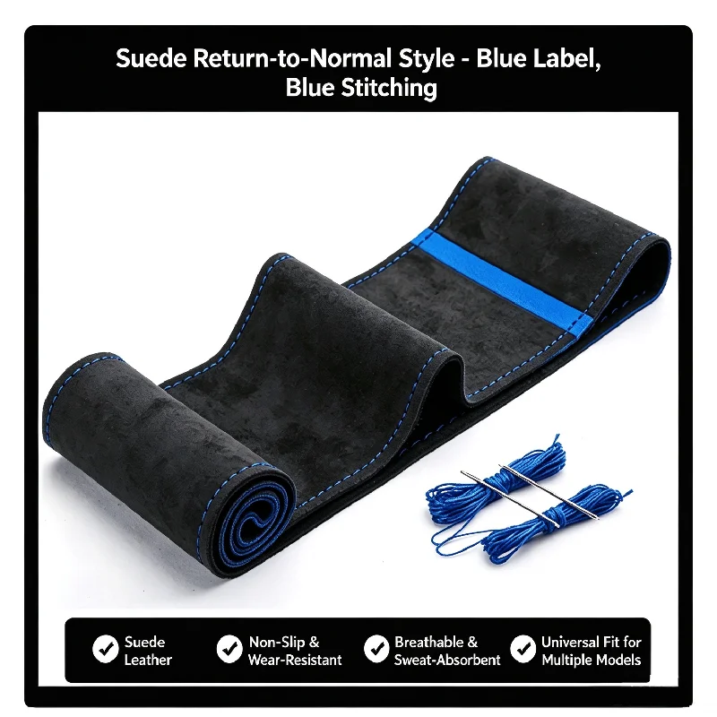 For Universal Anti-Slip and Wear-Resistant Hand-Stitched Steering Wheel Cover [with Center Mark] Suede Hand-Stitched Steering