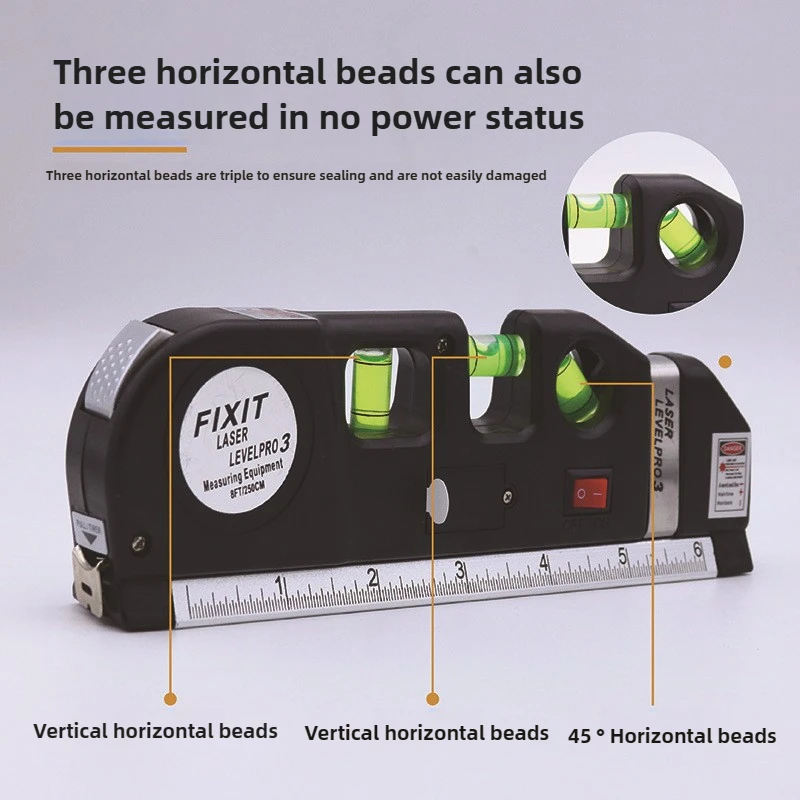 Kompaktowy poziomica laserowa krzyżowa - Wysokiej precyzji marker podczerwieni do majsterkowania i dekoracji - Zawiera tryb kąta prostego i taśmę mierniczą