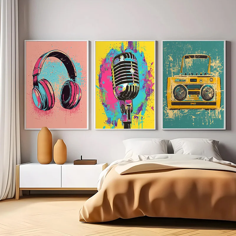 Retro Camera Guitar Game Console Headset Pop Art Posters Prints Canvas Painting Wall Art HD Pictures For Living Room Home Decor