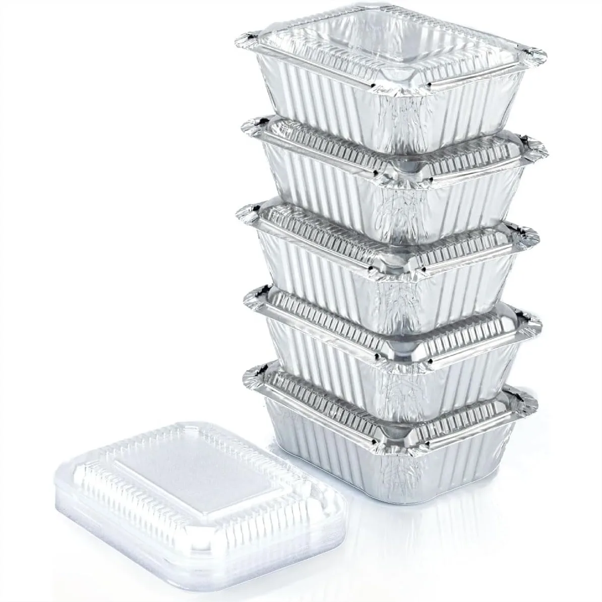 55 Pack 1 Lb Aluminum Pans with Lids, Disposable Baking Foil Containers for Takeout Food Storage, Freezer & Meal Prep