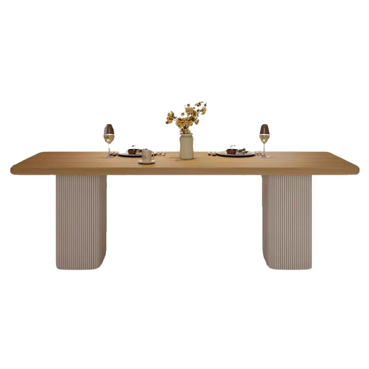

Solid wood restaurant dining table and chair combination Solid wood living room large long desk tea table dual-purpose western r