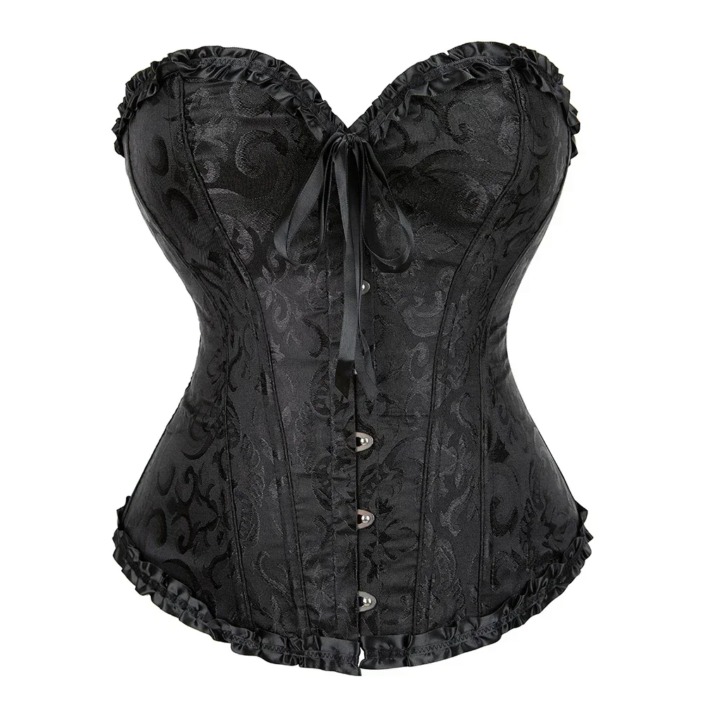 Sexy Korsett, viktorianische Damenkorsetts und Bustiers, Überbrust-Blumenmuster, Gothic-Brokat-Dessous-Korsett