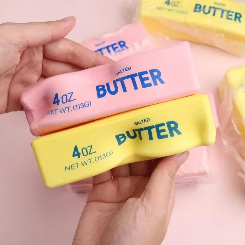 Motorcycle Decoration，Simulation Butter Stick Squishy Toy, Fun Butter Block Squeeze Fidget Toy, Office Desktop Stress Relief