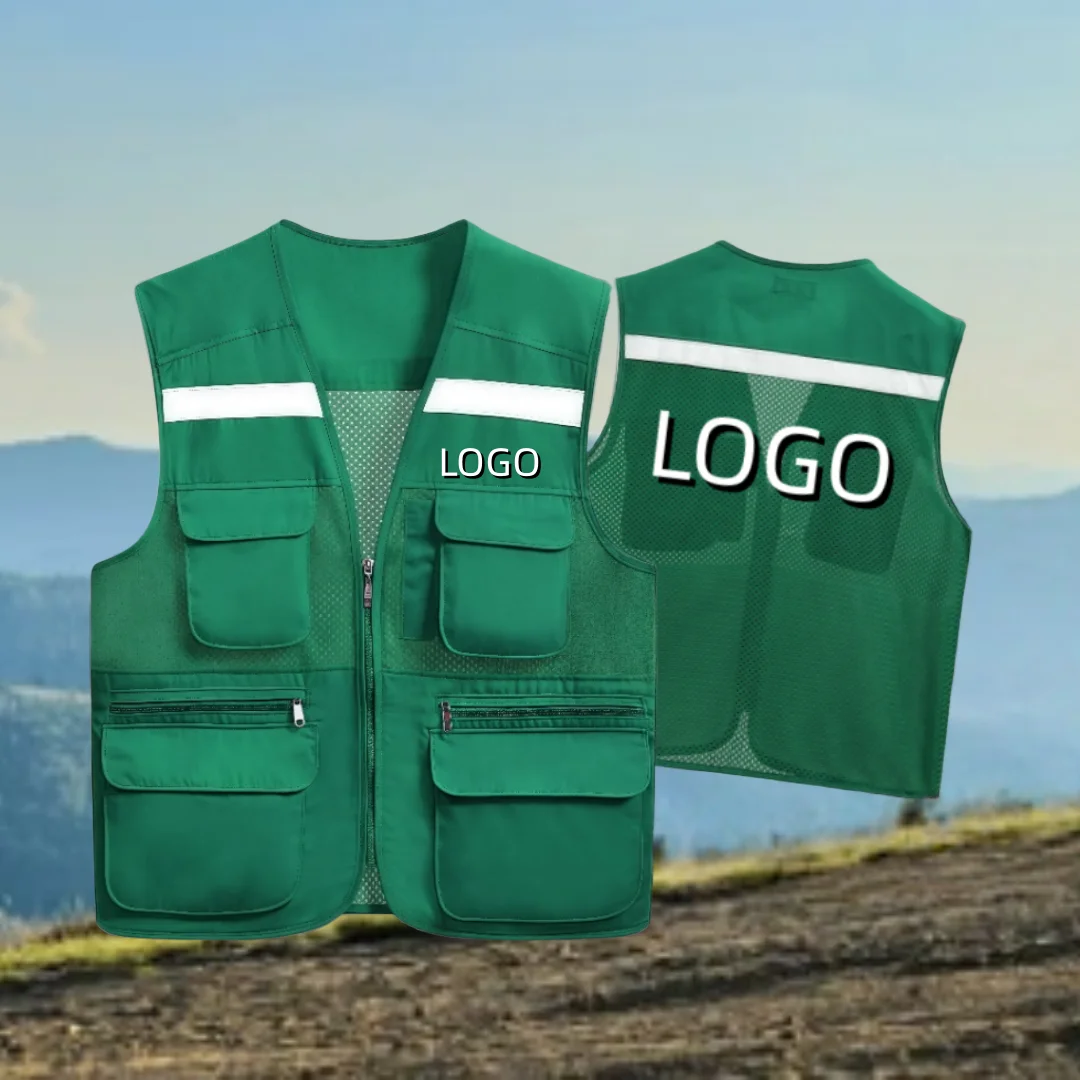 

Дышащий жилет высокой видимости с несколькими карманами, настраиваемый логотип с принтом, деловой костюм, жилет для волонтеров, путешествий, фотографии