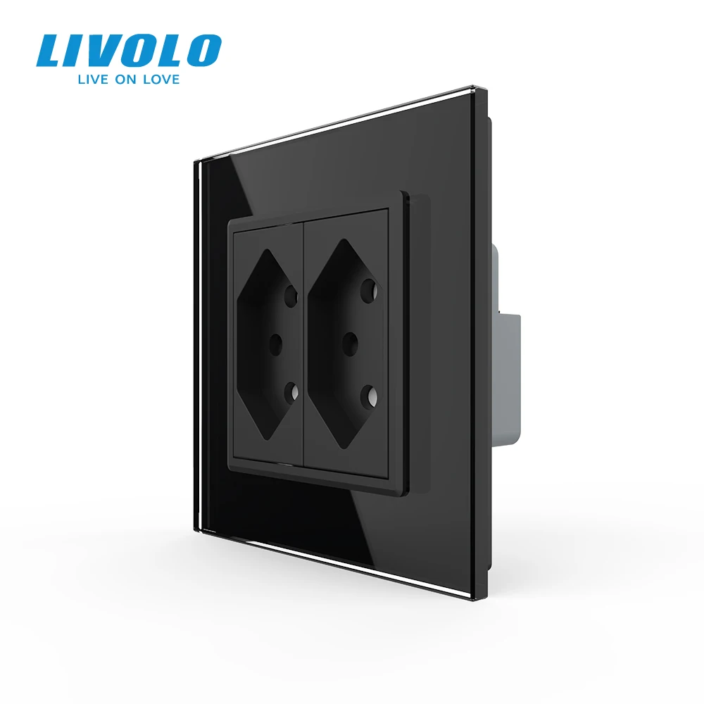 Livolo Switzerland Power Socket, Crystal Glass Panel, AC110~250V 13A Double Wall Outlets C7C2CH-11/12