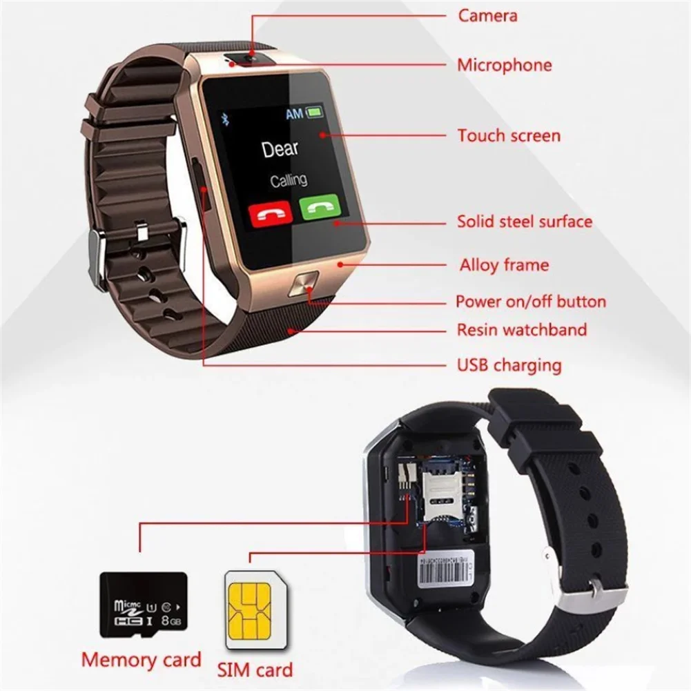 Uomo Donna Multifunzione Dz09 Sport Smart Watch Supporto Tf Card Ram 128m + rom 64m Per Samsung Huawei Xiaomi Telefono Android