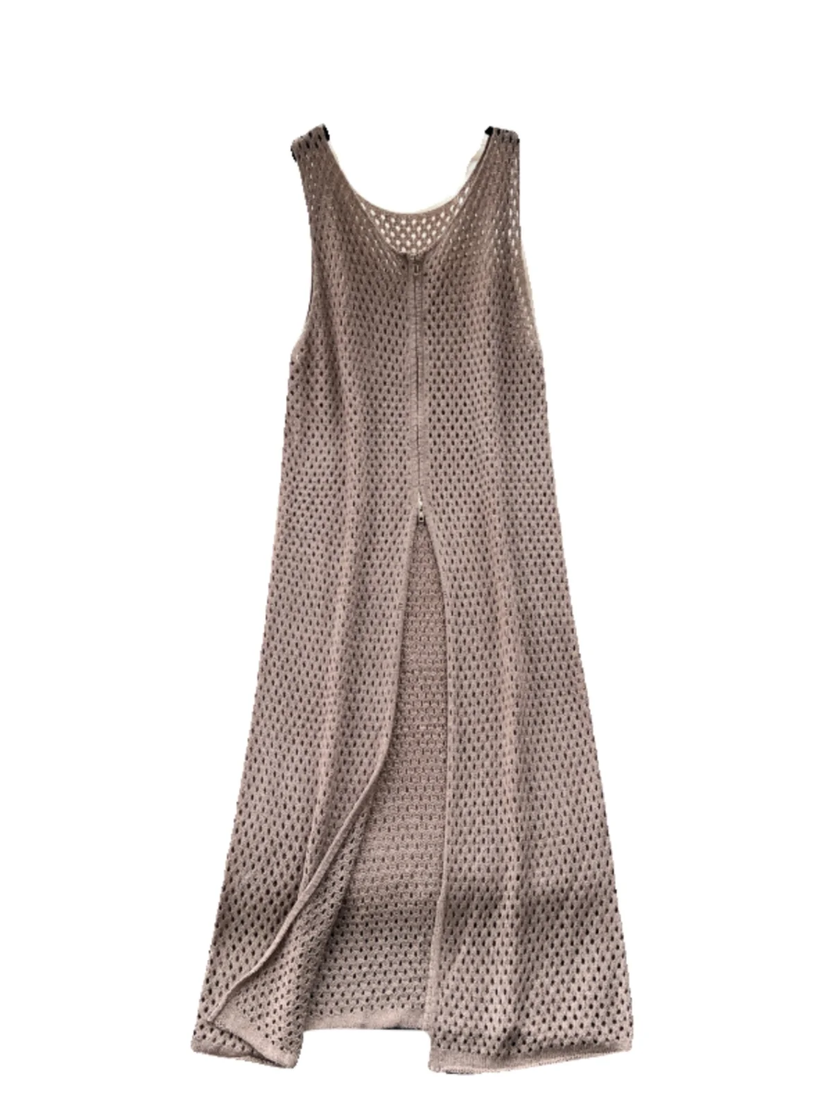 Vestido Longo de Tricô Estilo Coreano para Mulheres, Sem Mangas, Cintura Alta, Saia Midi em A, Design de Camadas com Zíper e ...