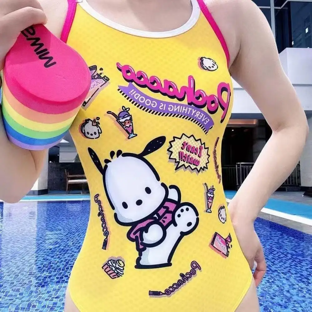 

Новый боди для девочек, купальник в стиле аниме Pochacco Sanrio, цельный купальник, профессиональный спортивный тренировочный купальник для девочек, подарок для отдыха