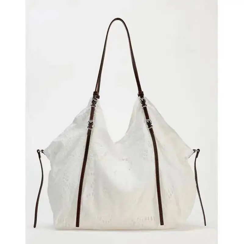 Bloom Lace Fairycore White Shoulder Women Haruku Large Capacity Casual Tote Bag Handbag Female Retro Y2k Bags Aesthetic