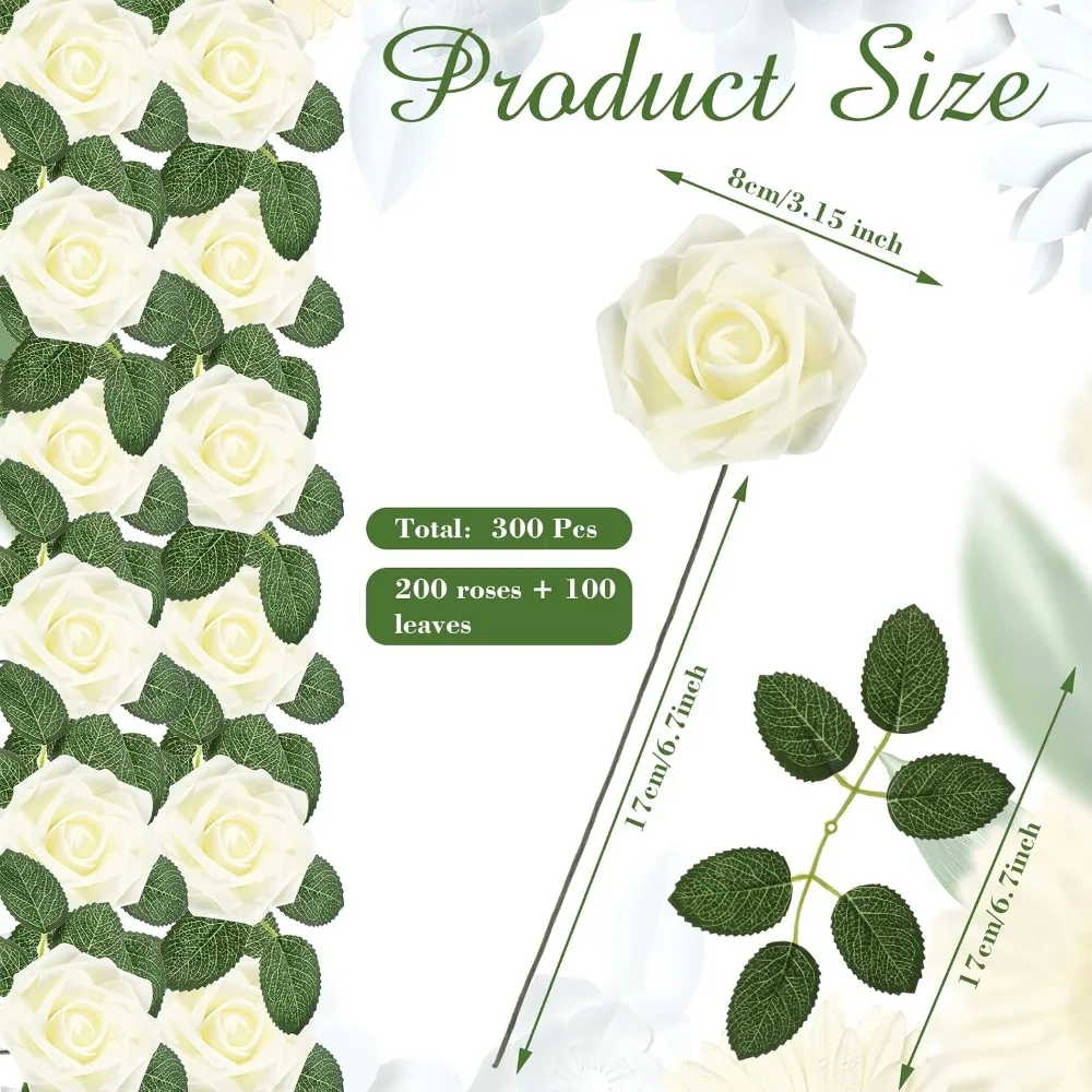 200 Pcs Artificial Rose Flowers with 100 Stems for DIY Wedding Bouquet Centerpieces Floral Arrangement - view 2