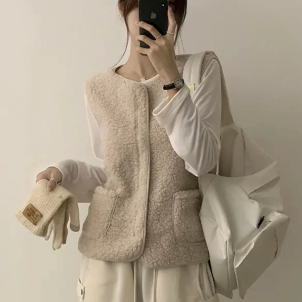 

Моющийся шикарный жилет из меха ягненка, верхняя женская верхняя одежда без рукавов, осень-зима, новый простой модный интегрированный дизайн