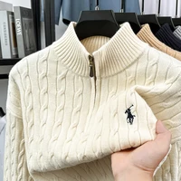 Heshi Brand Fashion American 2025 Vintage Stand Collar Zipper Embroidery Sweater Fried Dough Twists 3D Autumn Winter Knitwear - Image 5