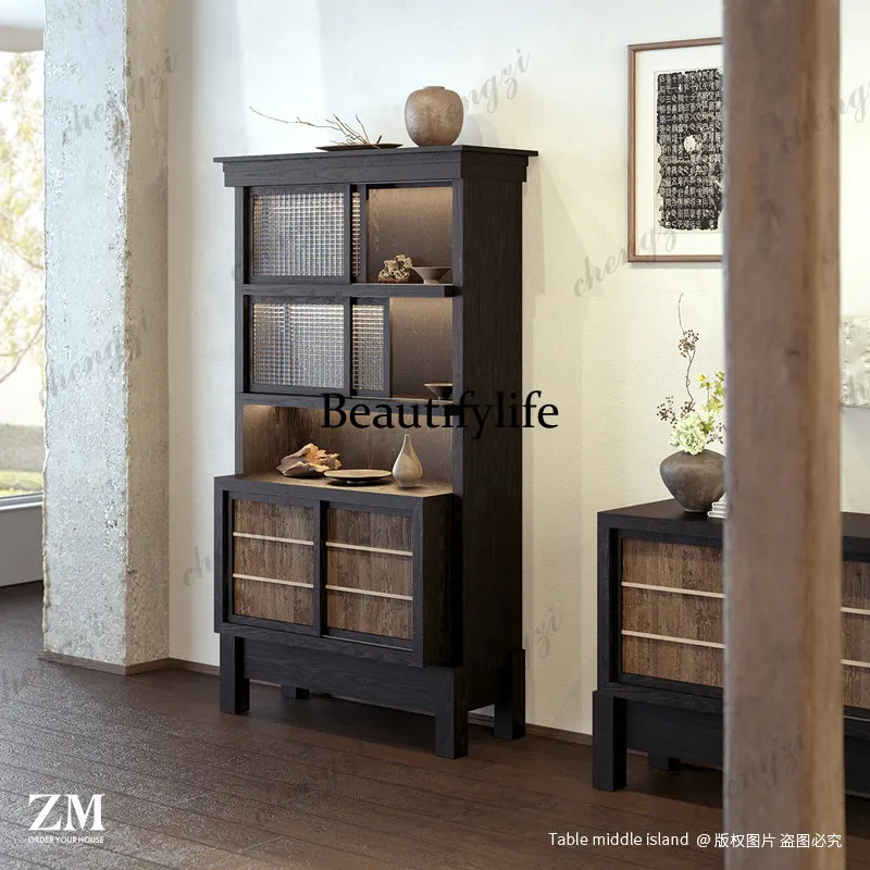 Wabi Sand Windshield Display Cabinet Chinese Restaurant Cafe Wall Cabinet, Moxibustion Agarwood Display Cabinet