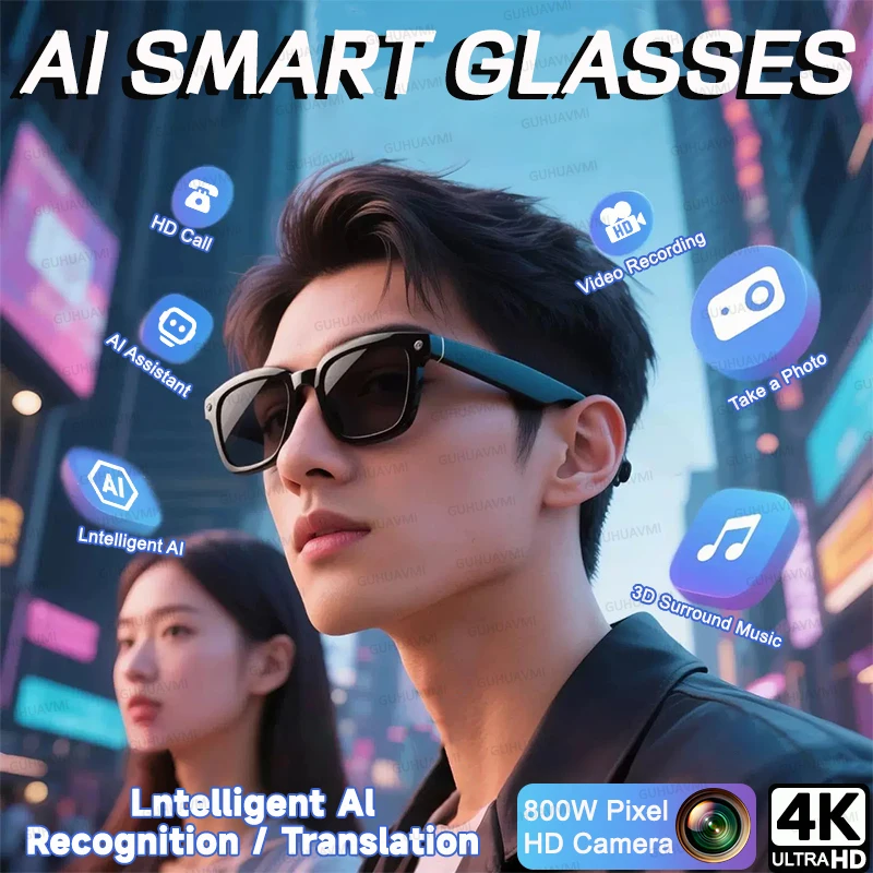 

NEW Fashion Men Women AI SmartGlasses 8MP HD Camera 4K Video Recording AI Translator Bluetooth Call 3D Surround Music Sunglasses