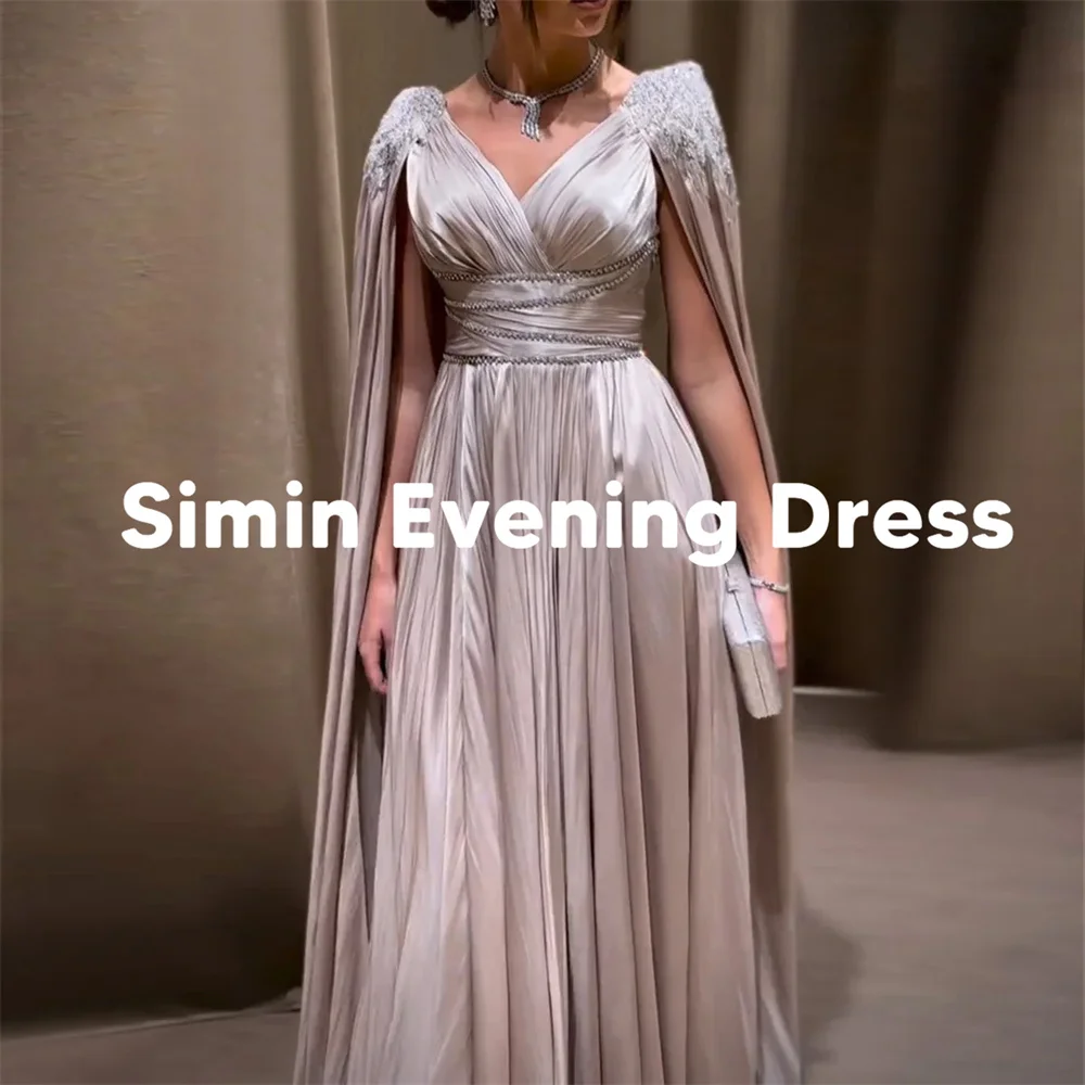 

Simin женское вечернее платье трапециевидной формы с v-образным вырезом и поясом из бисера, элегантное платье без рукавов с длинной шалью длиной до пола, 2025