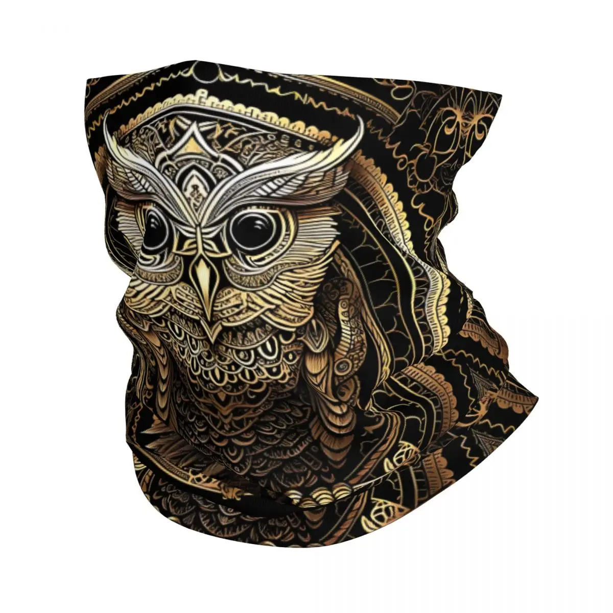 Gold Owl Mandala Thin Bandana Neck Gaiter Wrap Scarf Headband Neck Cover