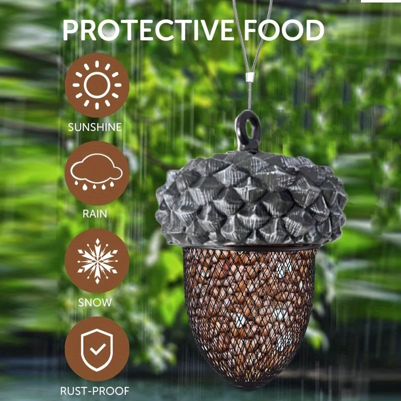 

Metal Bird Feeder, All-Weather Resistant Hanging Outdoor Wild Bird Seed Container, Rust-Proof Garden Art Decorative Feeding Stat