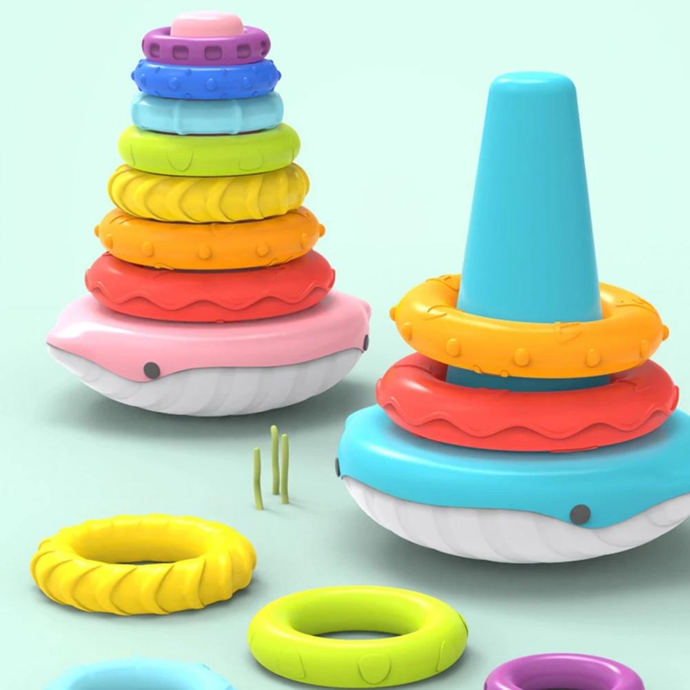 

Baby Rainbow Stacking Ring Puzzle Pyramid Stacking Silicone Whale Toys Montessori Beach Kids Pool Bathtub Toy Boys Girls Gifts