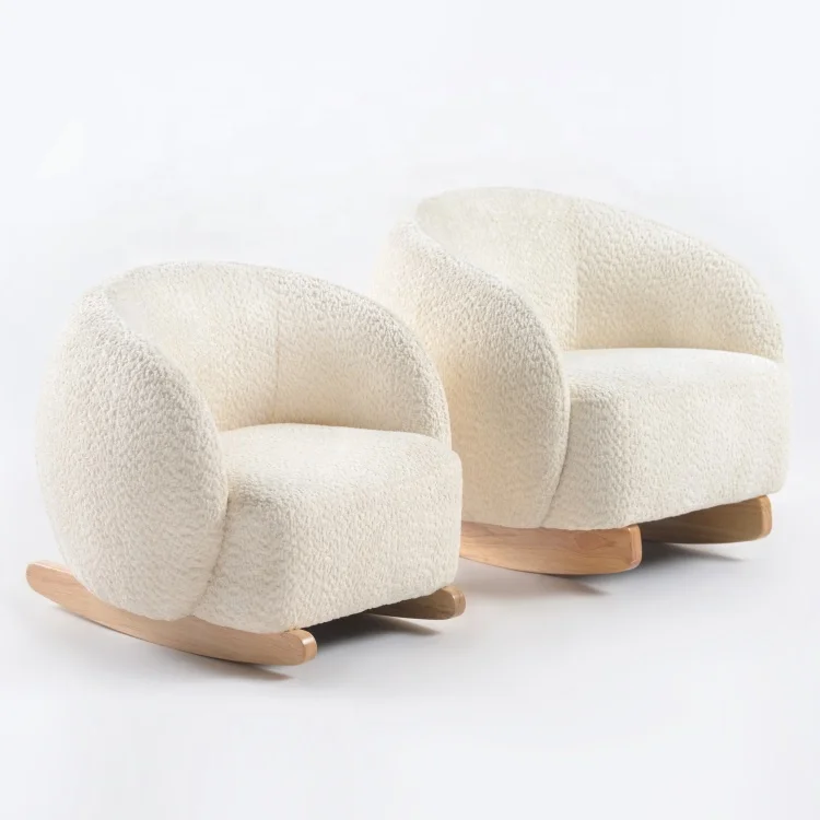 

Modern Velvet and Wooden Feet Curved Sofa Single Leisure Rocking Chair for Chils