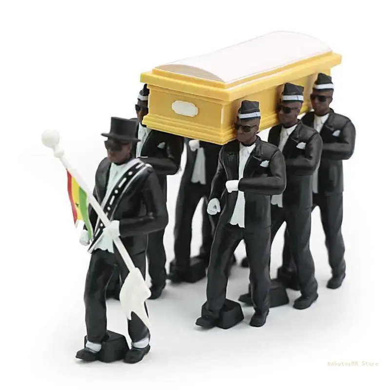 Y4UD Cosplay Ghana Dancing Pallbearers Coffin Dance Figure Action Funeral Team Display Funny Accessories